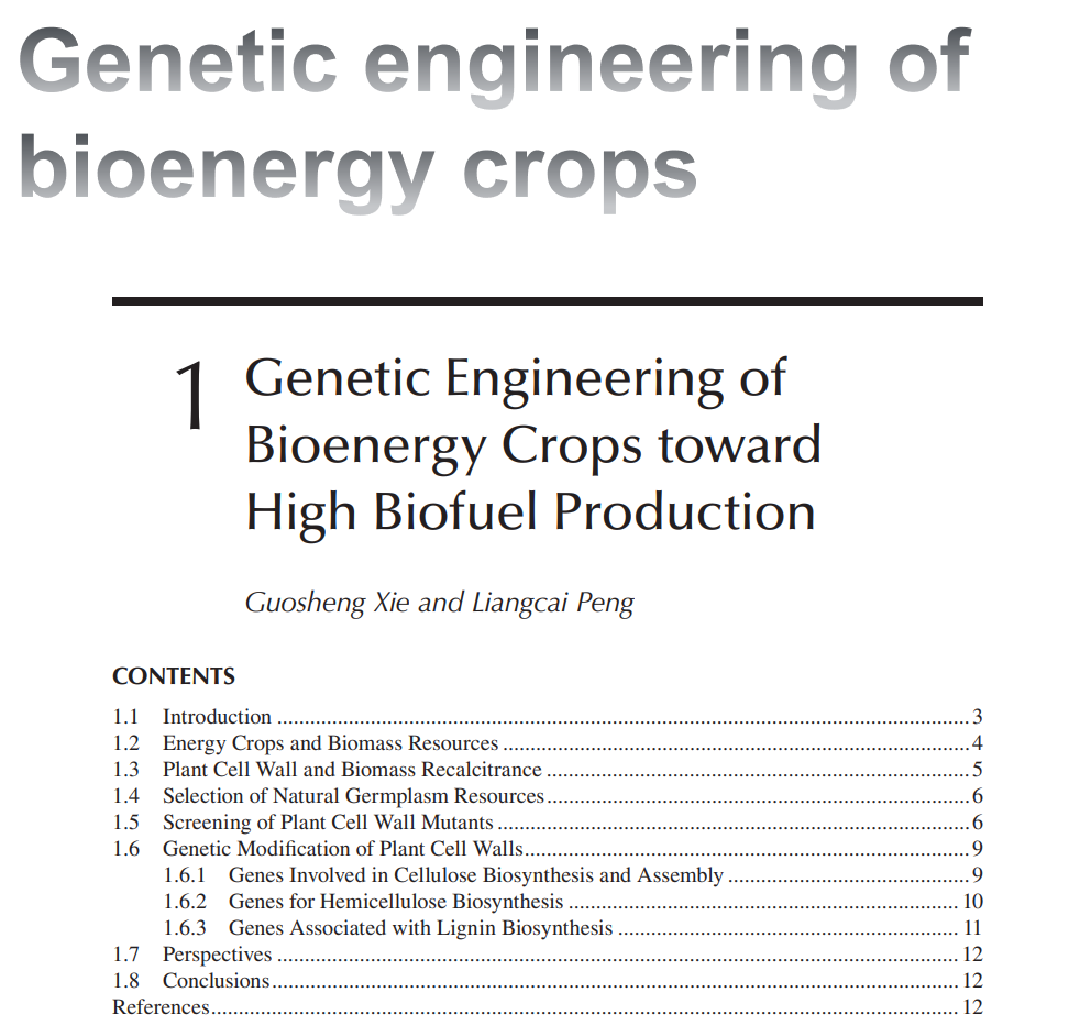 Book Chapter entitled “Genetic engineering of bioenergy crops.”  